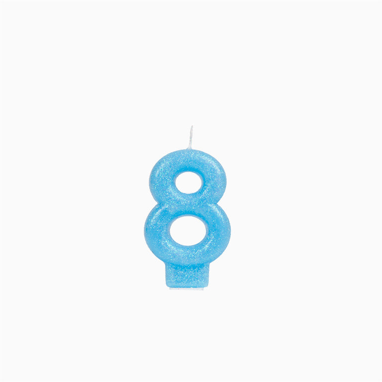 Vela Número Pequeña Glitter 8,5 cm Azul Pastel