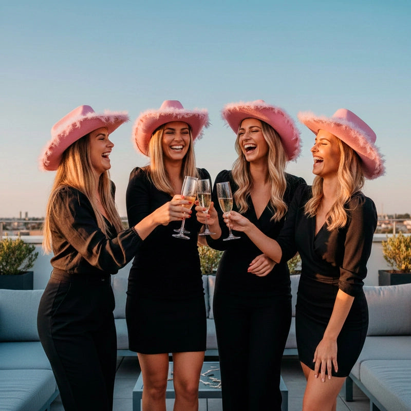 Inspiracion con Sombrero Vaquera Despedida Rosa con Borde Plumas