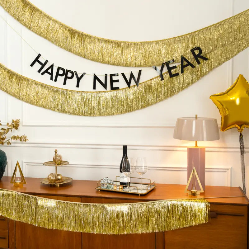 Guirnalda Flecos Metalizada 1.5 m Oro 'Happy New Year'