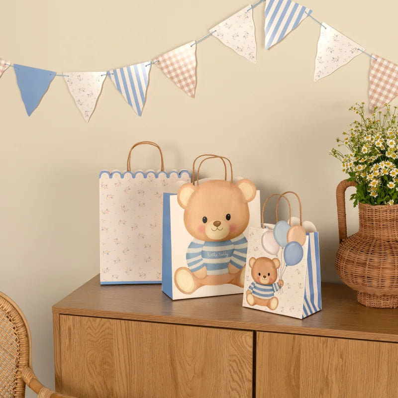 Inspiracion con Bolsa Regalo Cartón Mediana 26 x 10 x 32 cm Baby Osito Azul con Globos