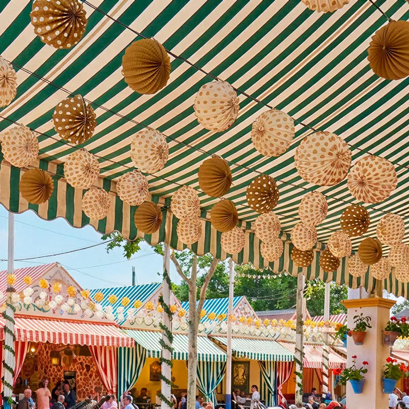 Farolillos Papel Redondo Lunares Blanco Feria Ø 21.5 cm Ocre