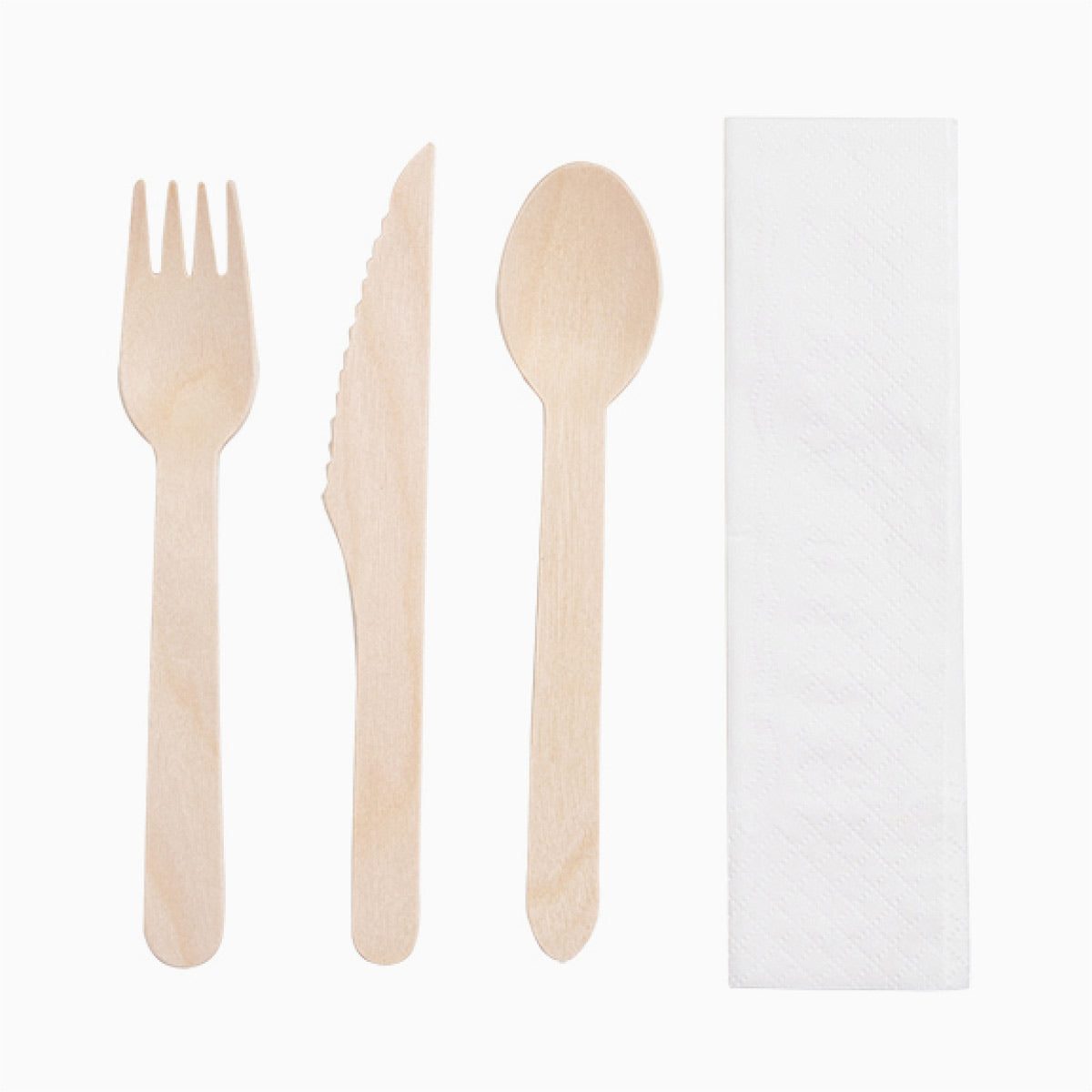 Set Cubiertos Servilleta Cuchara Cuchillo y Tenedor Madera (1 ud)