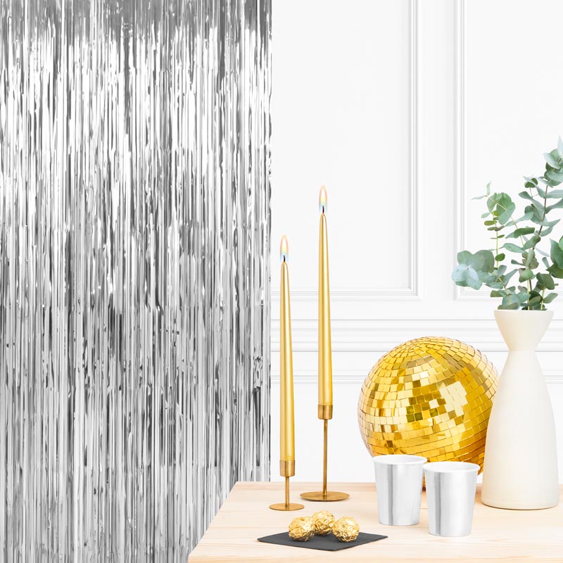 Metallized decorative curtain 0.90 x 2.40 m silver