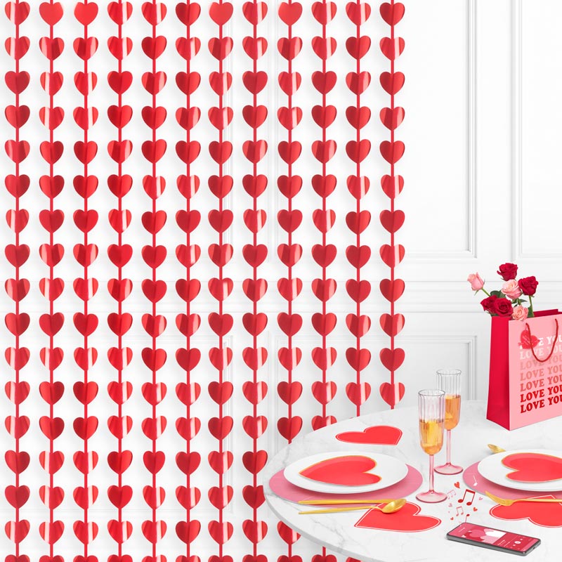 Cortina foglio metallico cuori San Valentino 1 x 1,90 m rosso