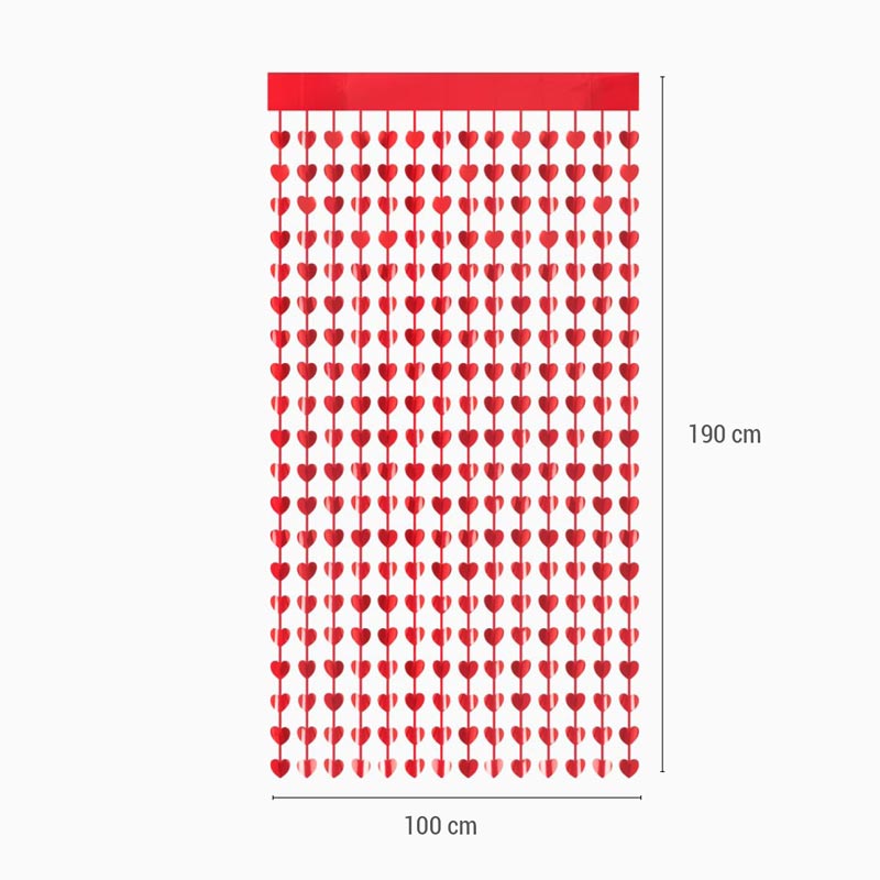 Cortina foglio metallico cuori San Valentino 1 x 1,90 m rosso
