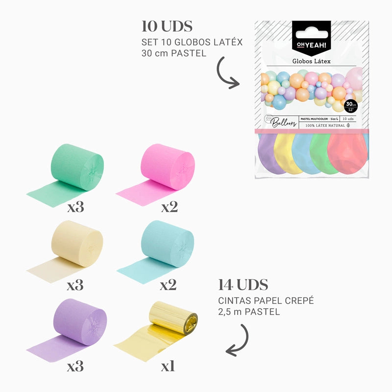 Set Globos Látex con Cintas Crepé