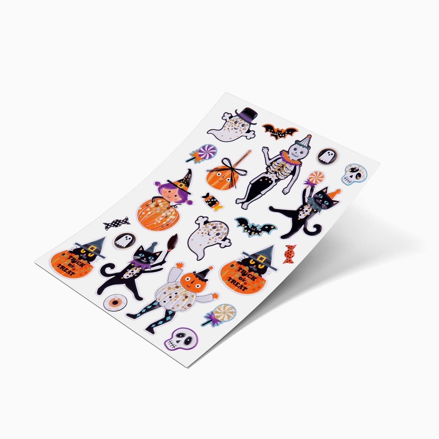 Halloween skeleton and pumpkins relief stickers