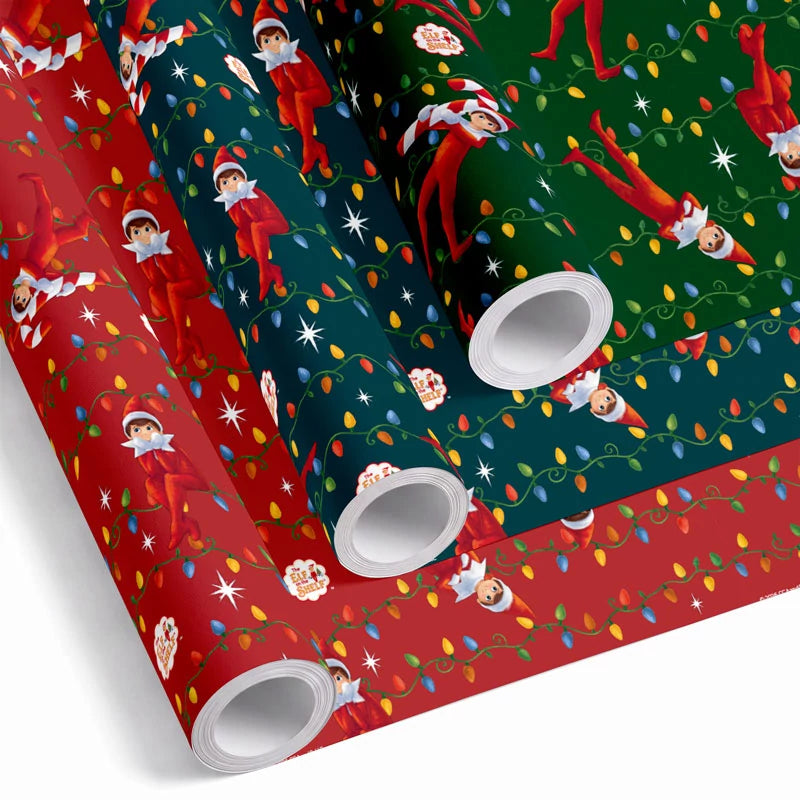 Papier cadeau 70 cm x 2 m L'elfe sur l'étagère avec lumières