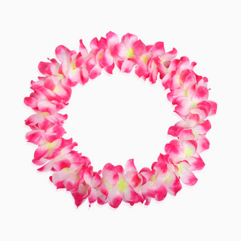 Collier hawaïen fleurs rose et blanc