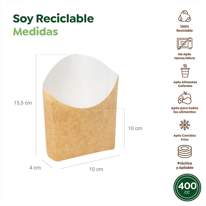 Caja Cartón Kraft para Snacks. Patatas y Mesas Dulces 13.5 x 9 x 17 cm