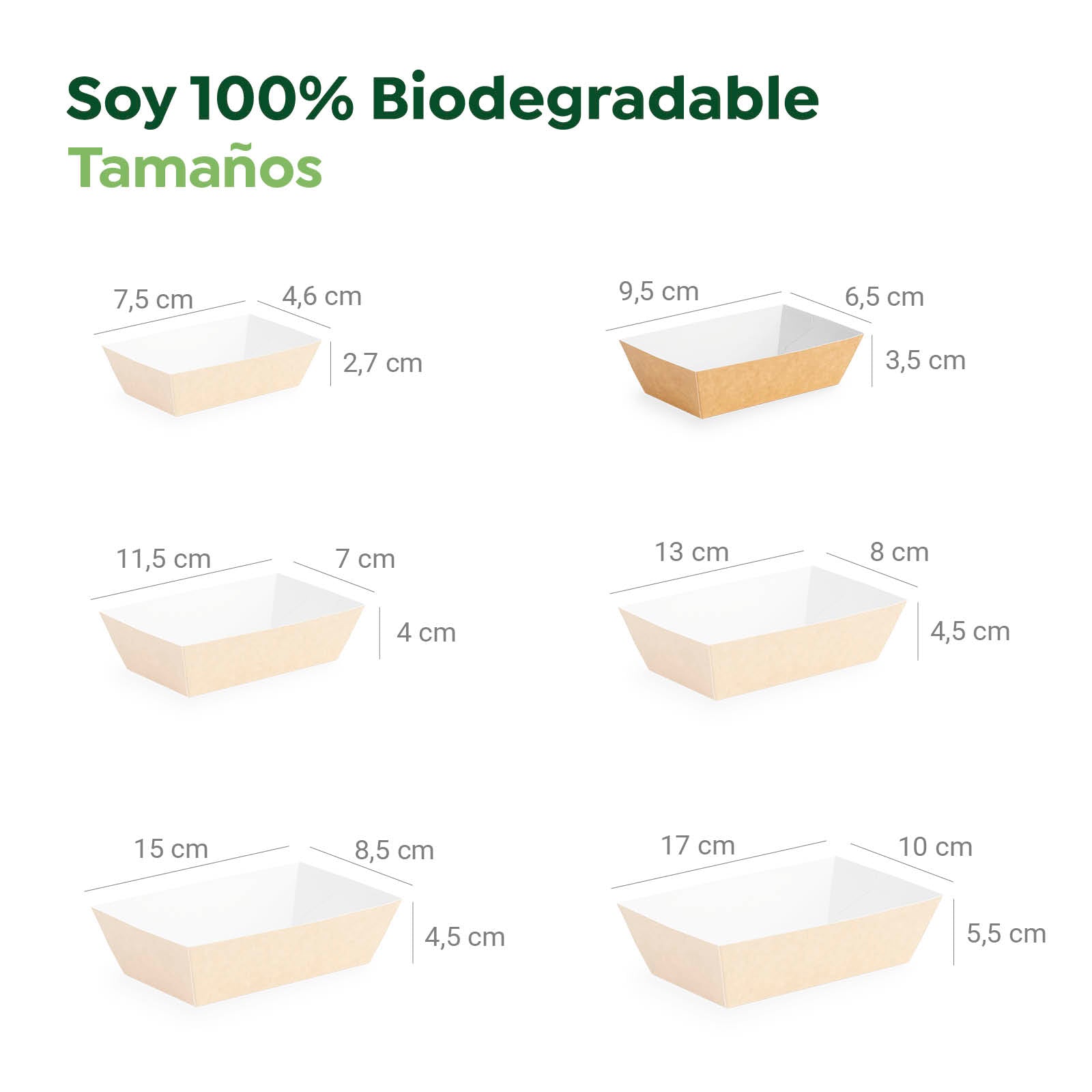 Barqueta Rectangular Cartón Kraft 9.5 x 6.5 x 3.5 cm - Take Away (100 uds)
