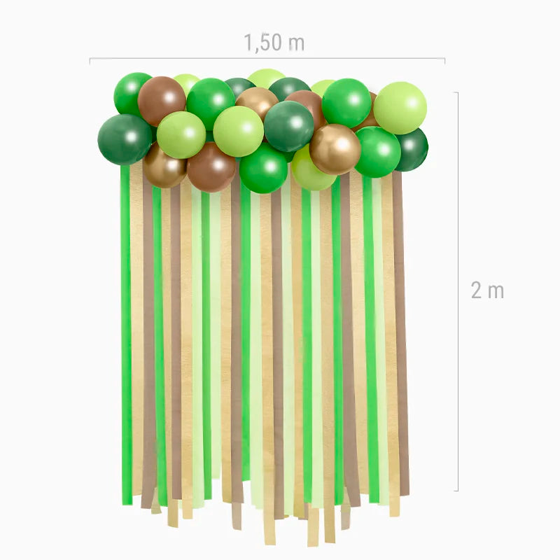 Set Arco Globos Látex y Cortina Papel Crepé Verde para fiestas