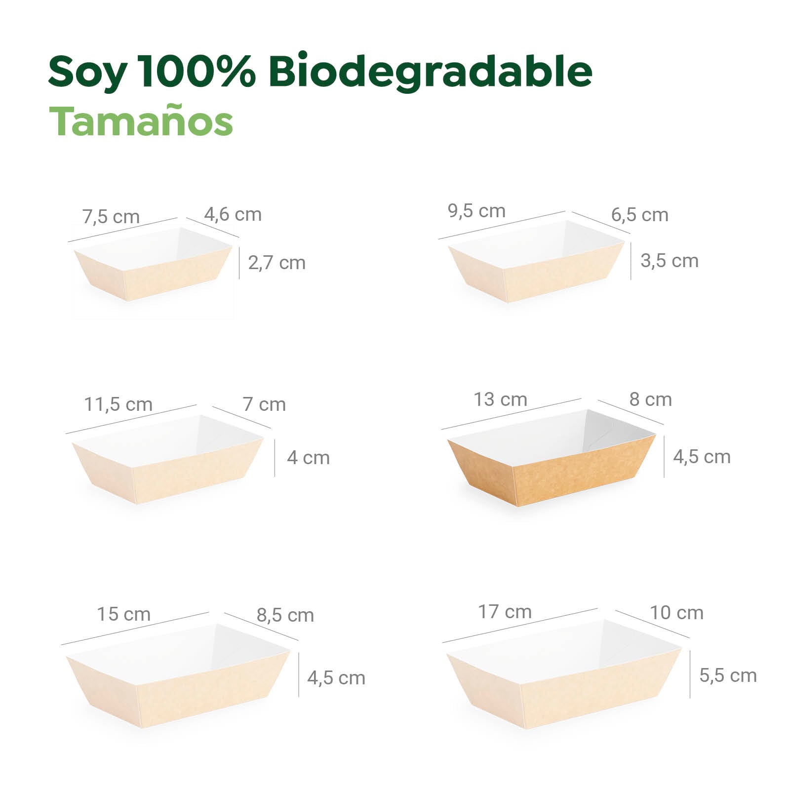 Barqueta Rectangular Cartón Kraft 13 x 8 x 4.5 cm - Take Away (100 uds)