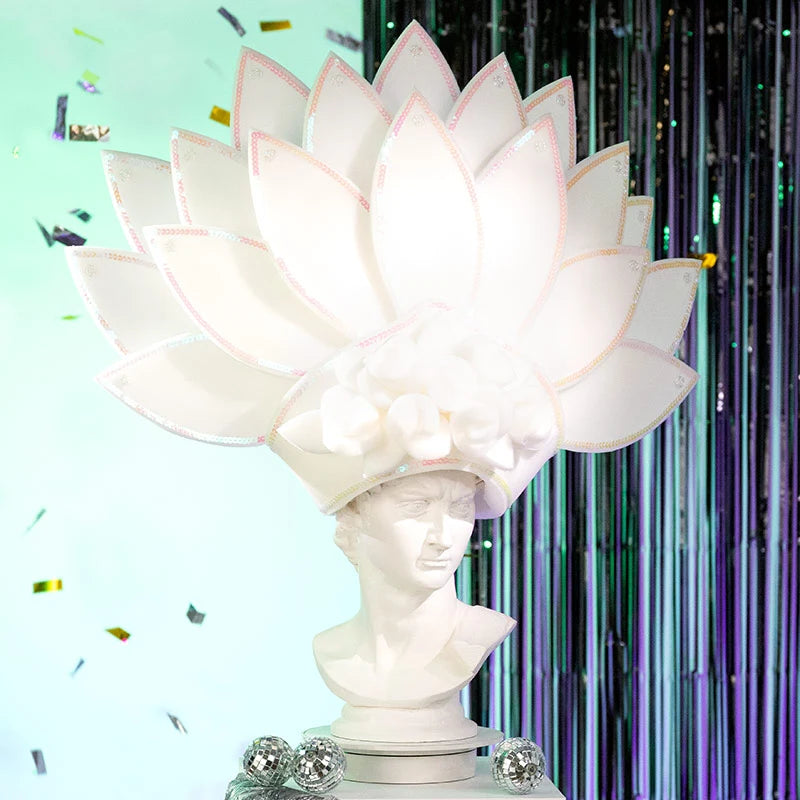 Giant foam rubber crown with white flowers and girlfriends