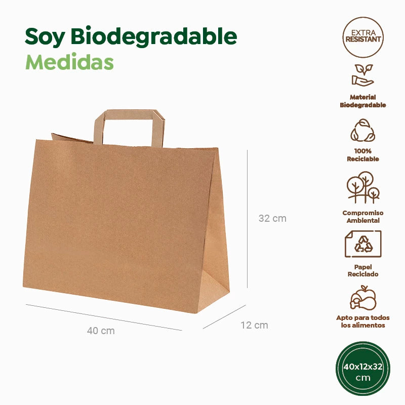 Kraftpapiertüte 40 x 12 x 32 cm, flacher Griff