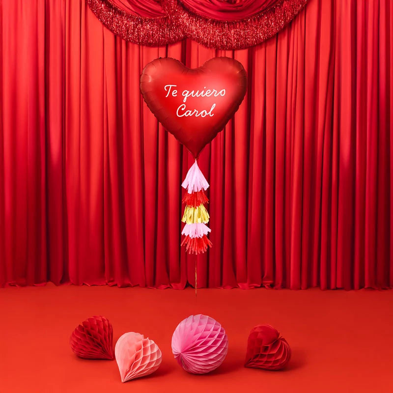 Balão Foil 75 cm Coração Vermelho com Borla Vertical Dia dos Namorados
