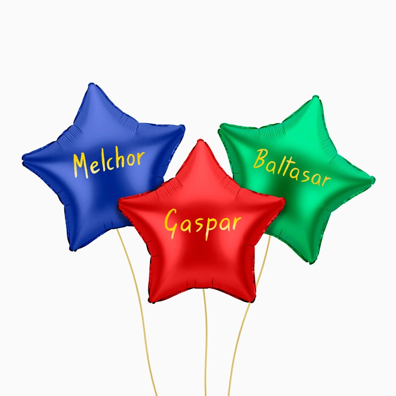 Set Globos Foil Estrella Nombres Reyes Magos