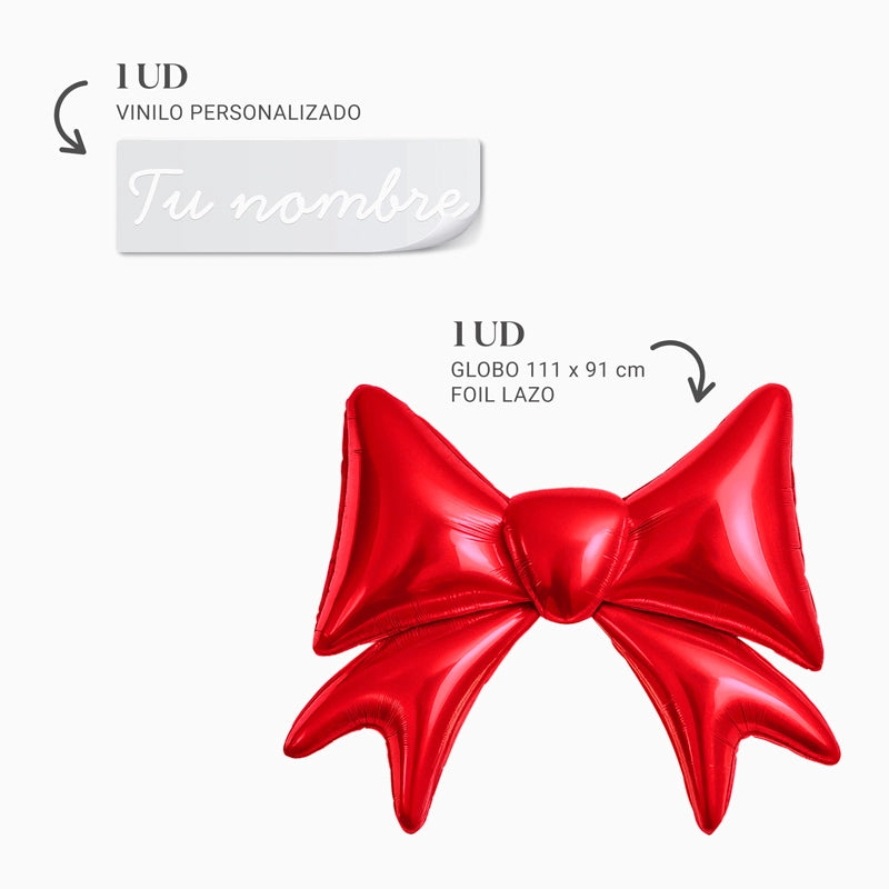 Globo Foil XXL Lazo Rojo Personalizado Nombre Vinilo Blanco