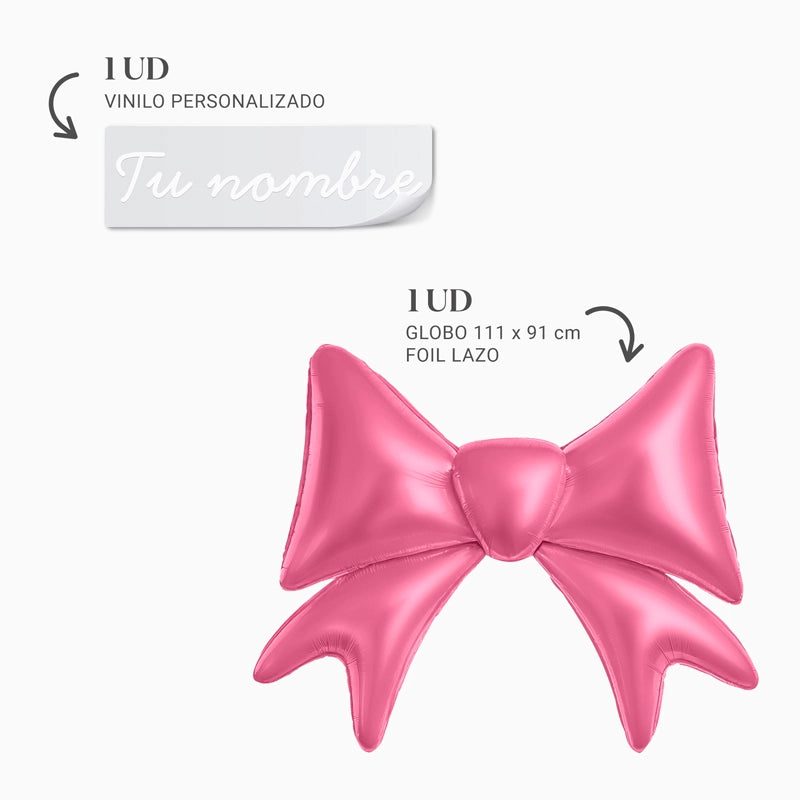 Globo Foil XXL Lazo Rosa Personalizado Nombre Vinilo Blanco