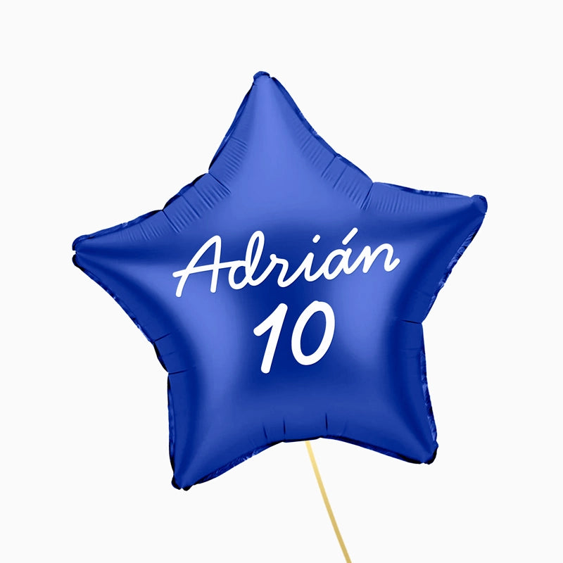Globo Foil Estrella Azul Marino Personalizado Nombre y Edad Vinilo Blanco
