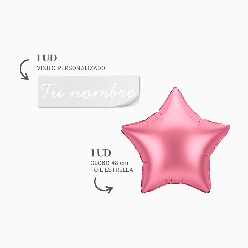 Globo Foil Estrella Rosa Personalizado Nombre Vinilo Blanco