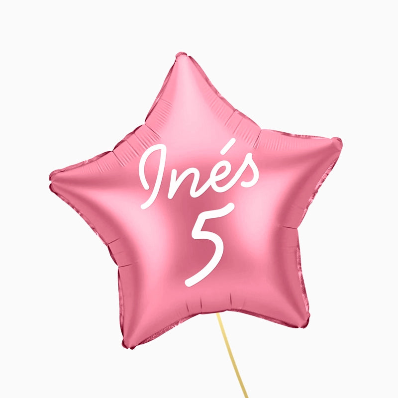 Globo Foil Estrella Rosa Personalizado Nombre y Edad Vinilo Blanco