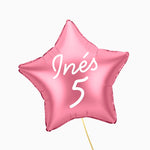 Globo Foil Estrella Rosa Personalizado Nombre y Edad Vinilo Blanco