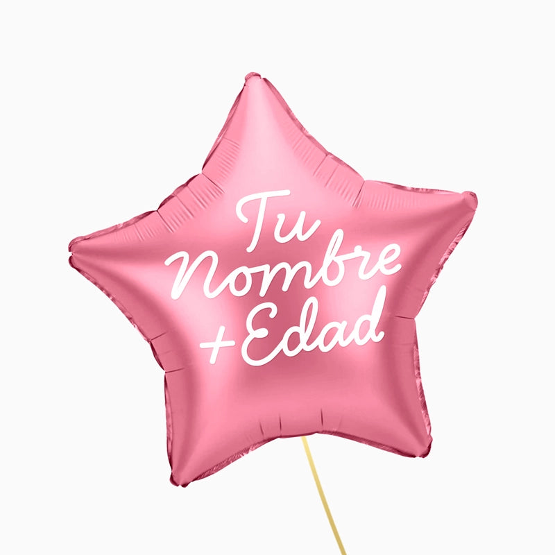 Globo Foil Estrella Rosa Personalizado Nombre y Edad Vinilo Blanco