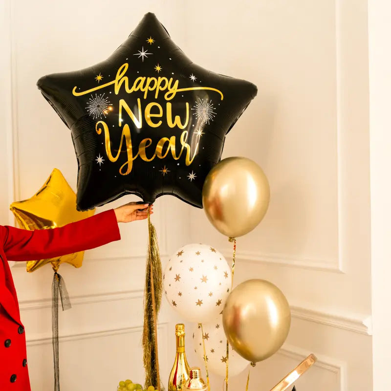 Globo Foil Estrella 91 cm XL 'Happy New Year' Negro