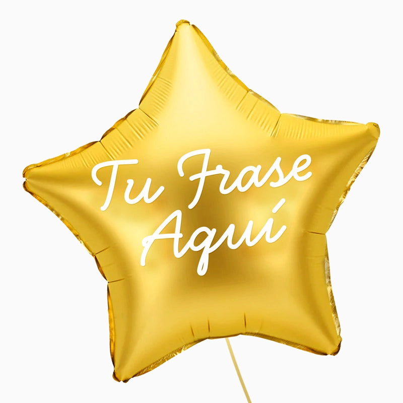 Globo Foil Estrella XL Oro Personalizado Frase Vinilo Blanco