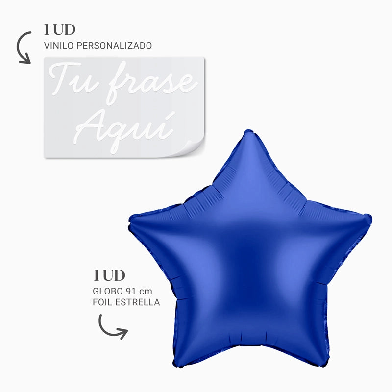 Globo Foil Estrella XL Azul  Personalizado Frase Vinilo Blanco