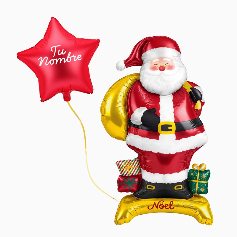 Balloon with Foil Base Santa Claus and Red Star 'Name' Personalized White Vinyl