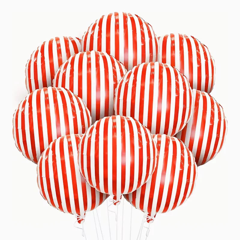 Rundes Folienballon-Set Ø 45 cm mit roten und weißen Streifen