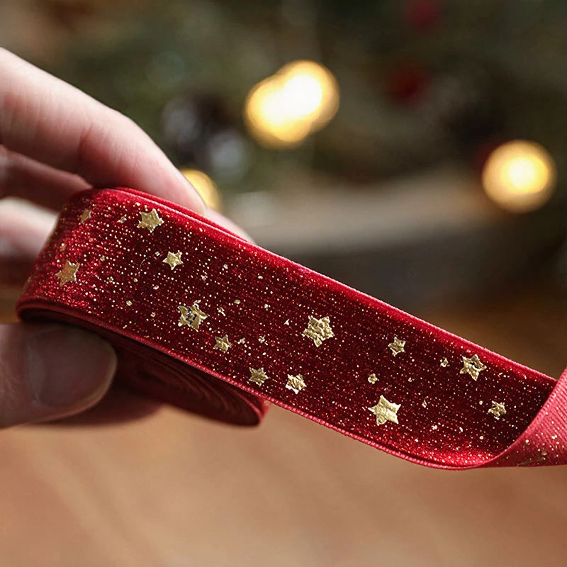 Cinta Tela Terciopelo con Estrellas 2.5 cm x 2 m Rojo