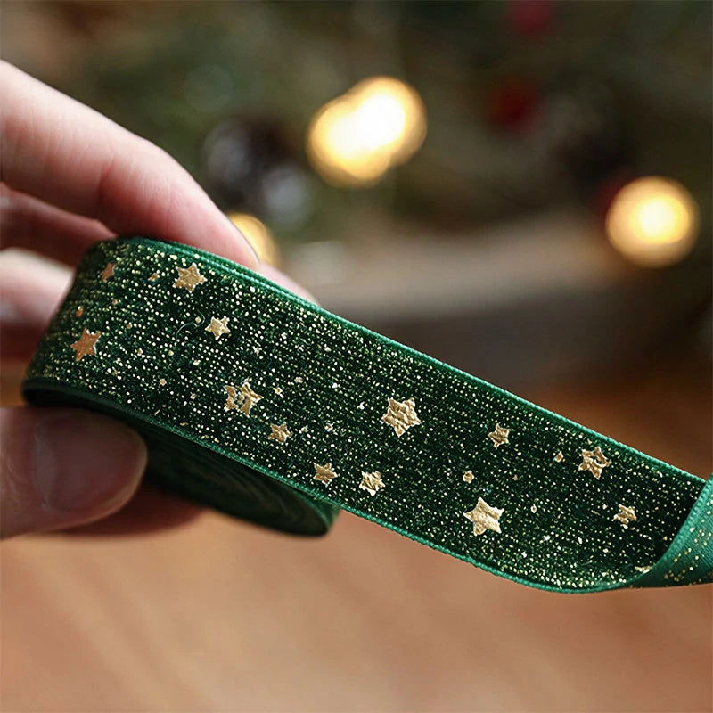 Cinta Tela Terciopelo con Estrellas 2.5 cm x 2 m Verde Oscuro