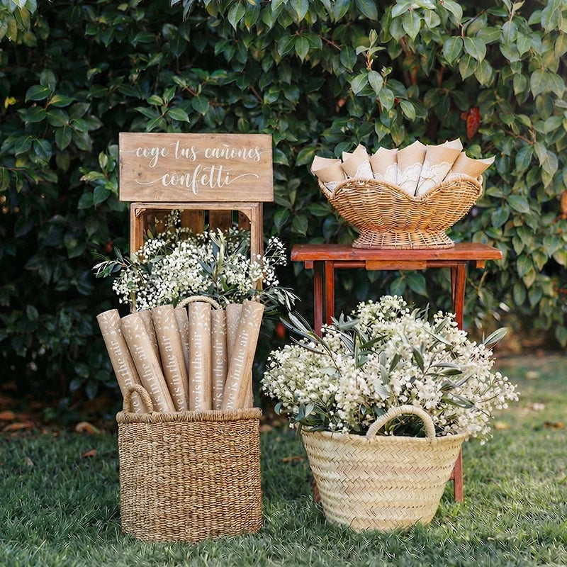 Set of 12 Confetti Cannons Biodegradable Strips 40 cm White