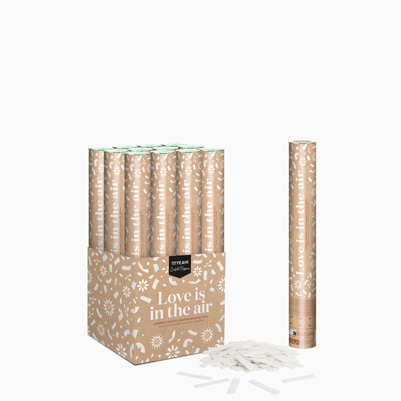 Set 12 Cañones Confeti Tiras Biodegradable 40 cm Blanco