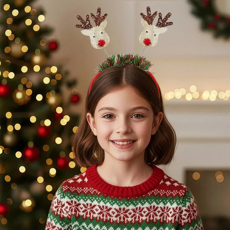 Christmas headband single reindeer with spring
