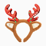 Diadema Navidad Reno con Pelo Talla Única con Lentejuelas Rojas