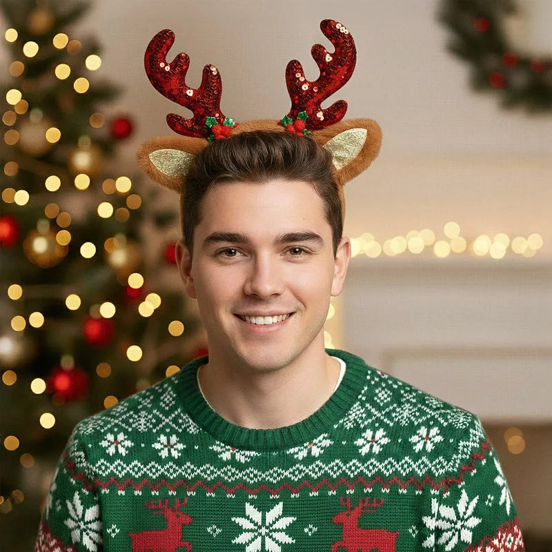 Rena de drenagem de Natal com cabelos de tamanho exclusivo com lantejoulas vermelhas