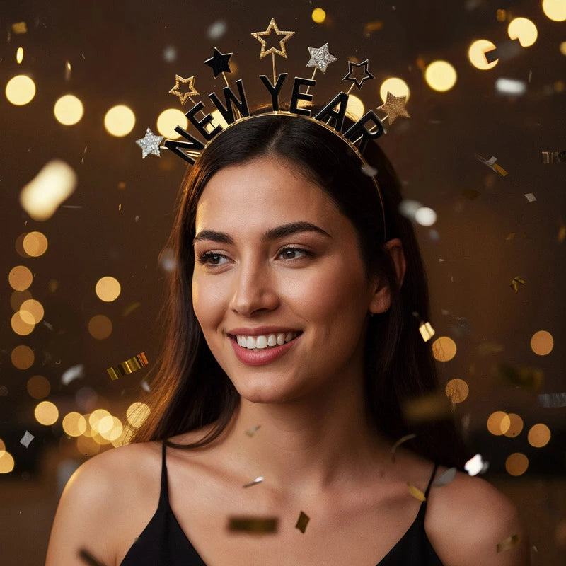 Diadema Metálica 'Happy New Year' con Estrellas