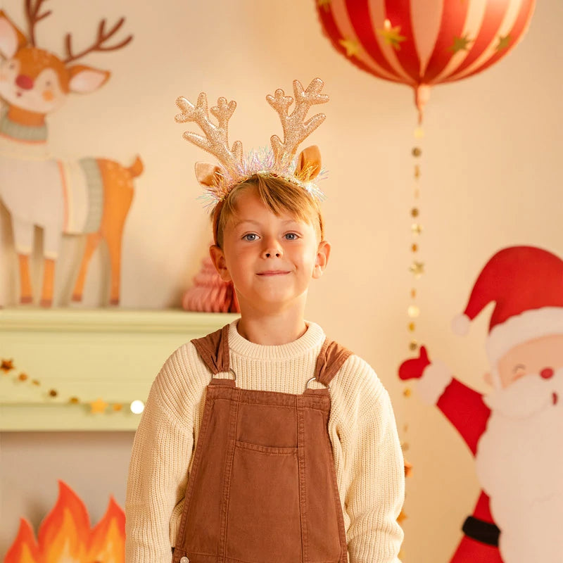 Gold Reindeer Christmas Headband with Iridescent Tinsel
