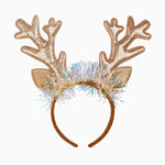 Gold Reindeer Christmas Headband with Iridescent Tinsel