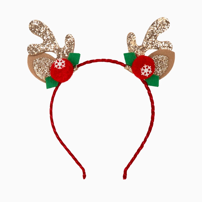 Bandeau de Noël Renne à Paillettes et Baies Rouges