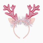 Tiara de Natal de rena rosa com enfeite iridescente