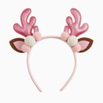 Tiara de Natal com orelhas de rena e pompons rosa