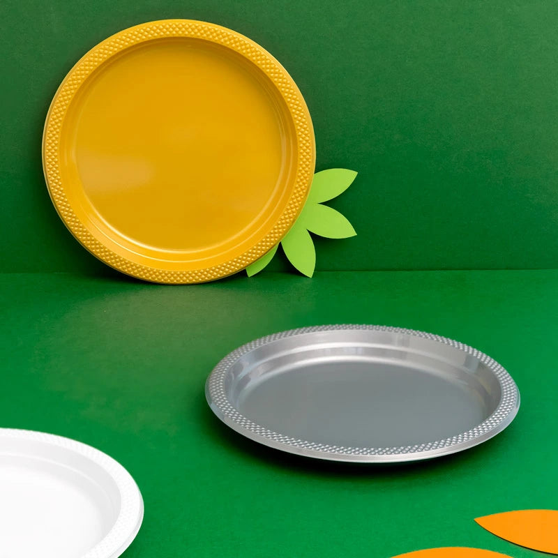 Plato Plástico Reutilizable PS Llano Redondo Postre Premium Ø 17 cm Plata