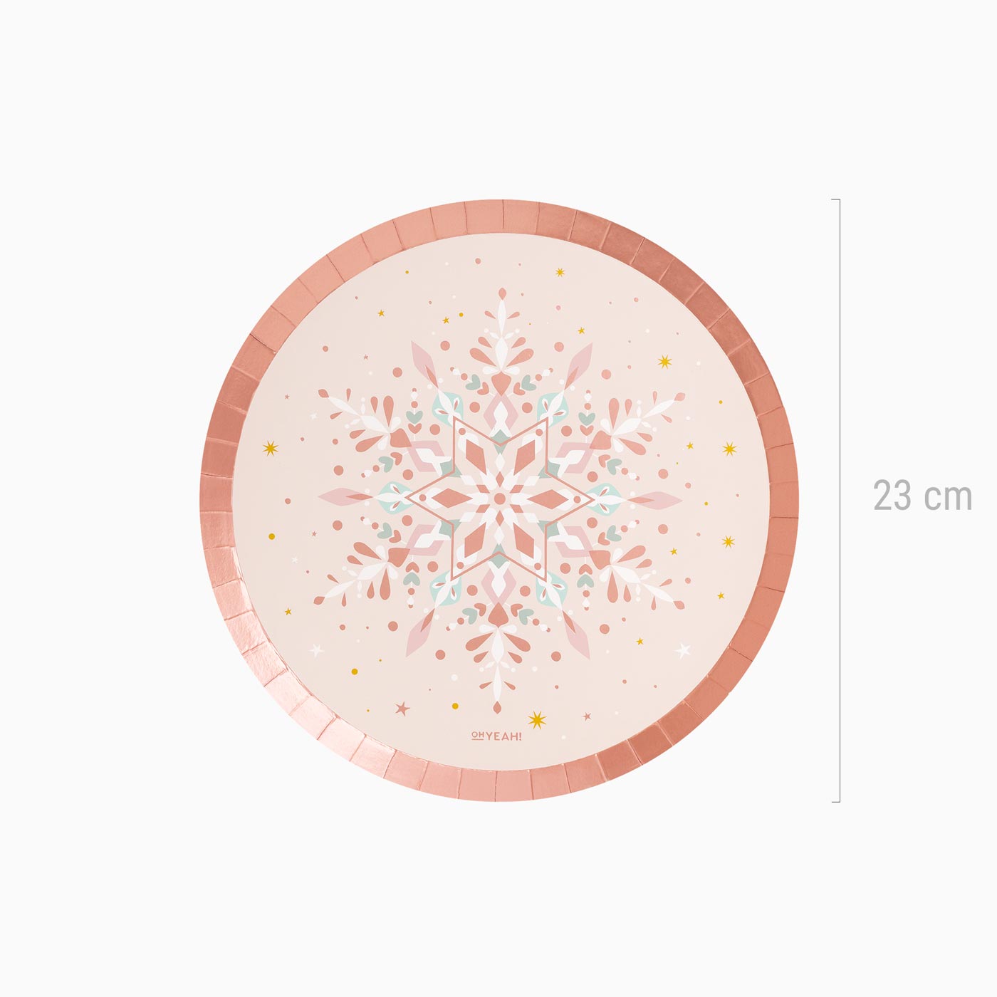Placa de papelão de Natal congelada Ø 23 cm Copo neve rosa ouro