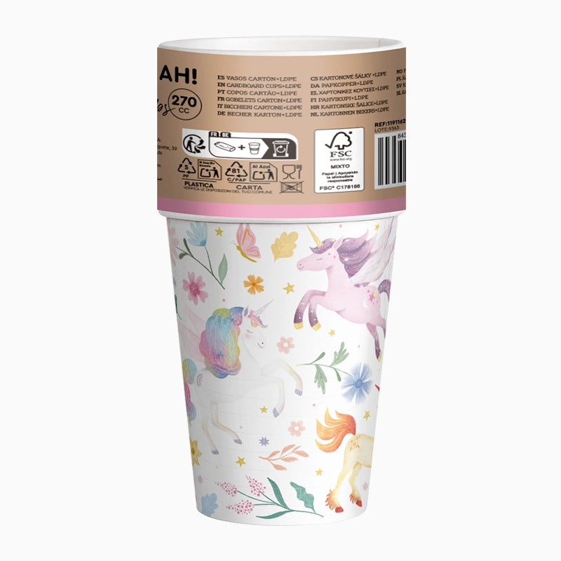 Inspiracion con Vaso Cartón 270 cc Unicornios Mágicos