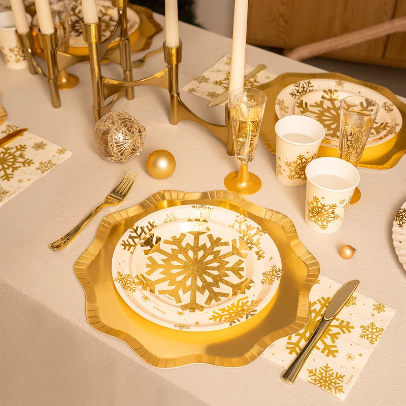 Vaso Cartón Navidad 270 cc Copo de Nieve Oro Glitter